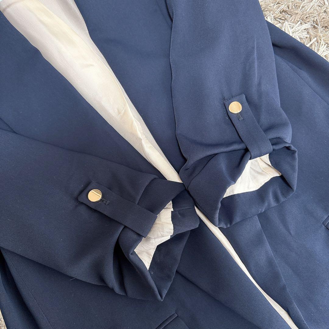 美品】ZARA ロールアップ スリーブ ブレザー ネイビー M - メルカリ