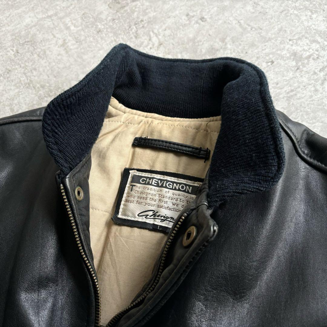80's CHEVIGNON ジェビニオン【L】本革 レザー フライトジャケット