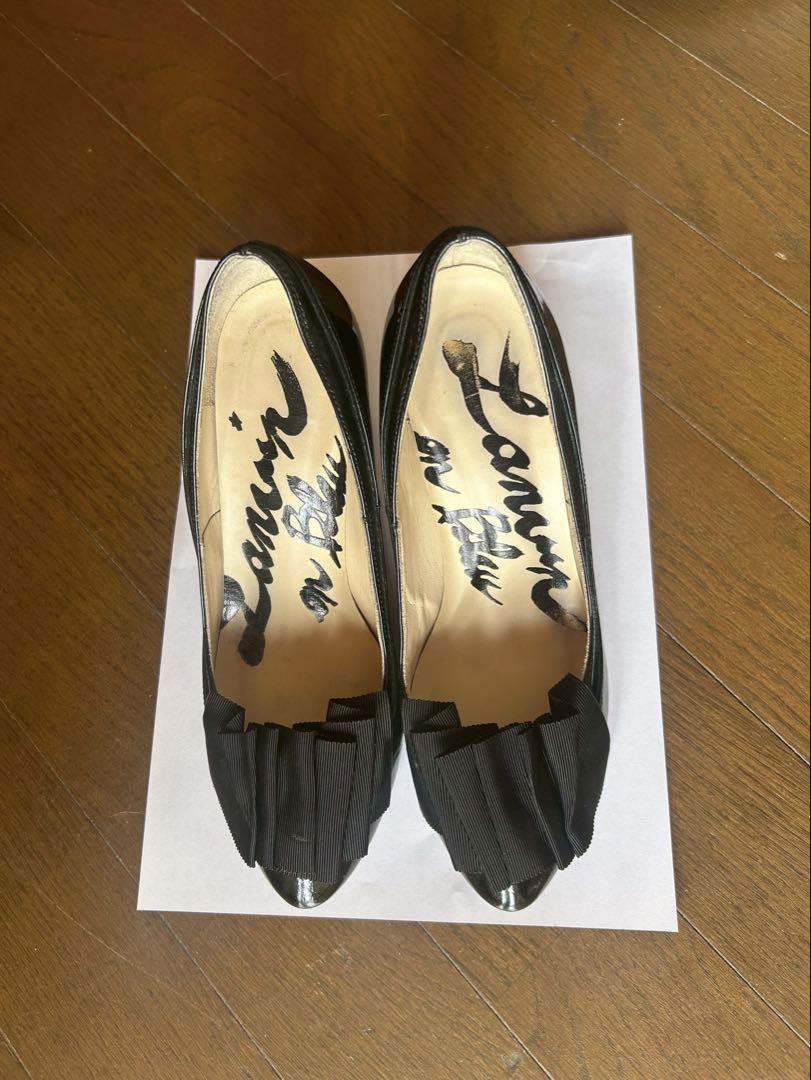 【ランバンオンブルー】黒 エナメル ハイヒール リボン付き