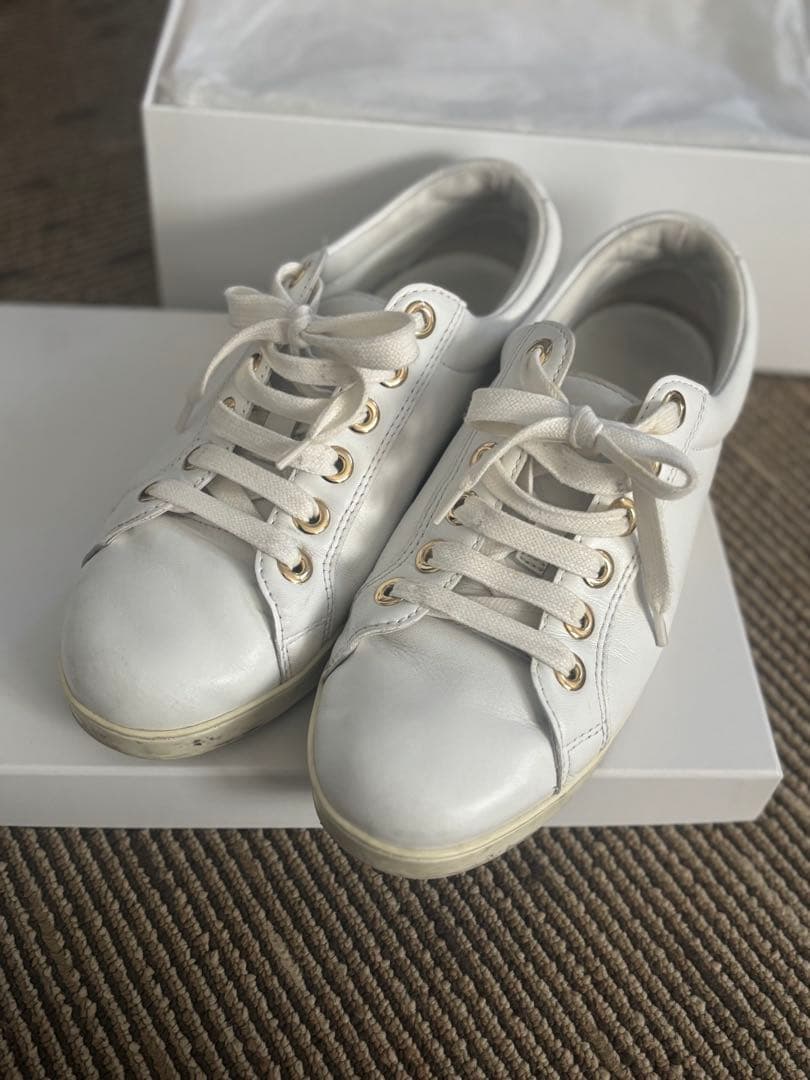 Jimmychoo 37 ホワイトレザー スニーカー レースアップ 本革24cm Jimmy Choo