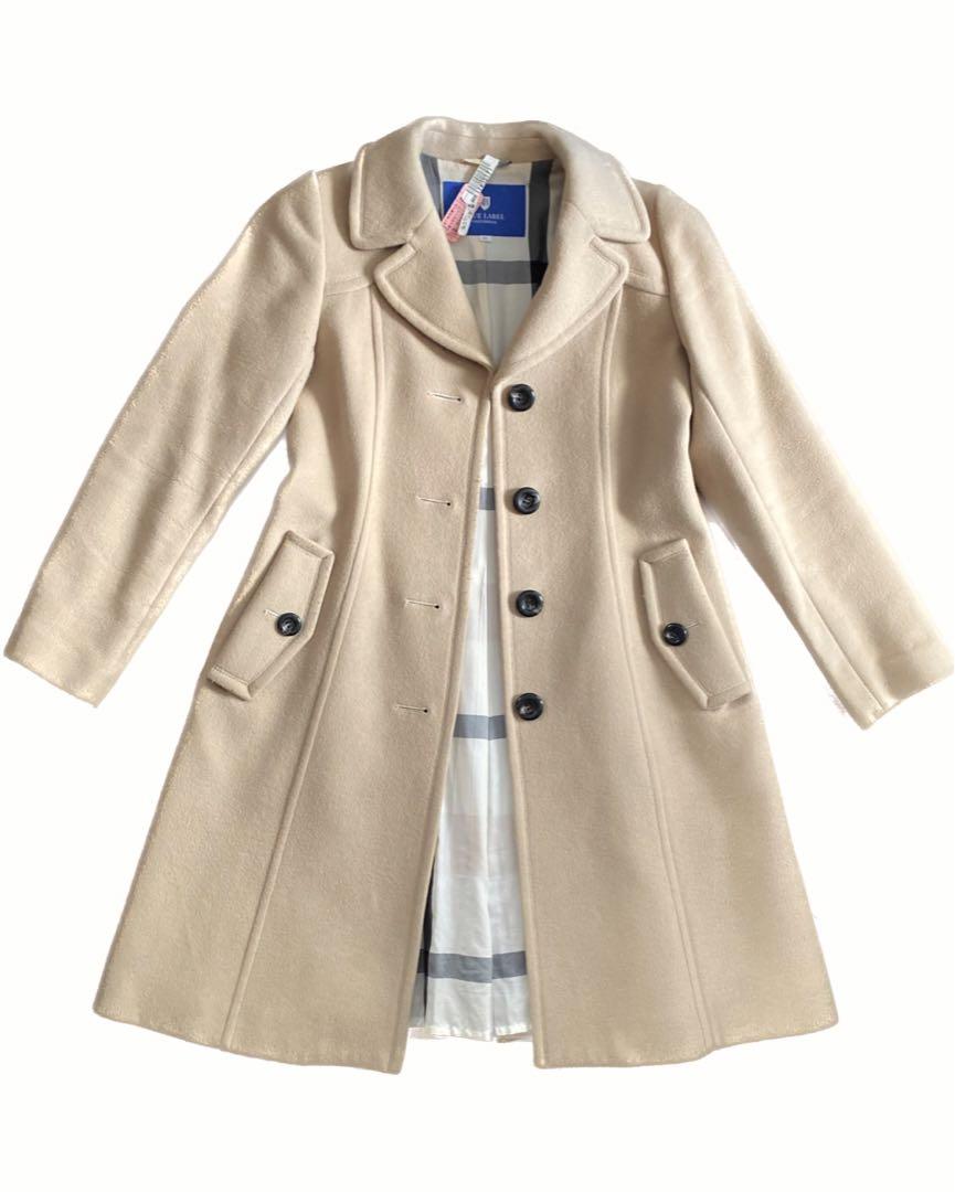 BurberryブルーレーベルウールコートL(40)サイズ ホワイト BURBERRY BLACK LABEL】ラムウールPコート