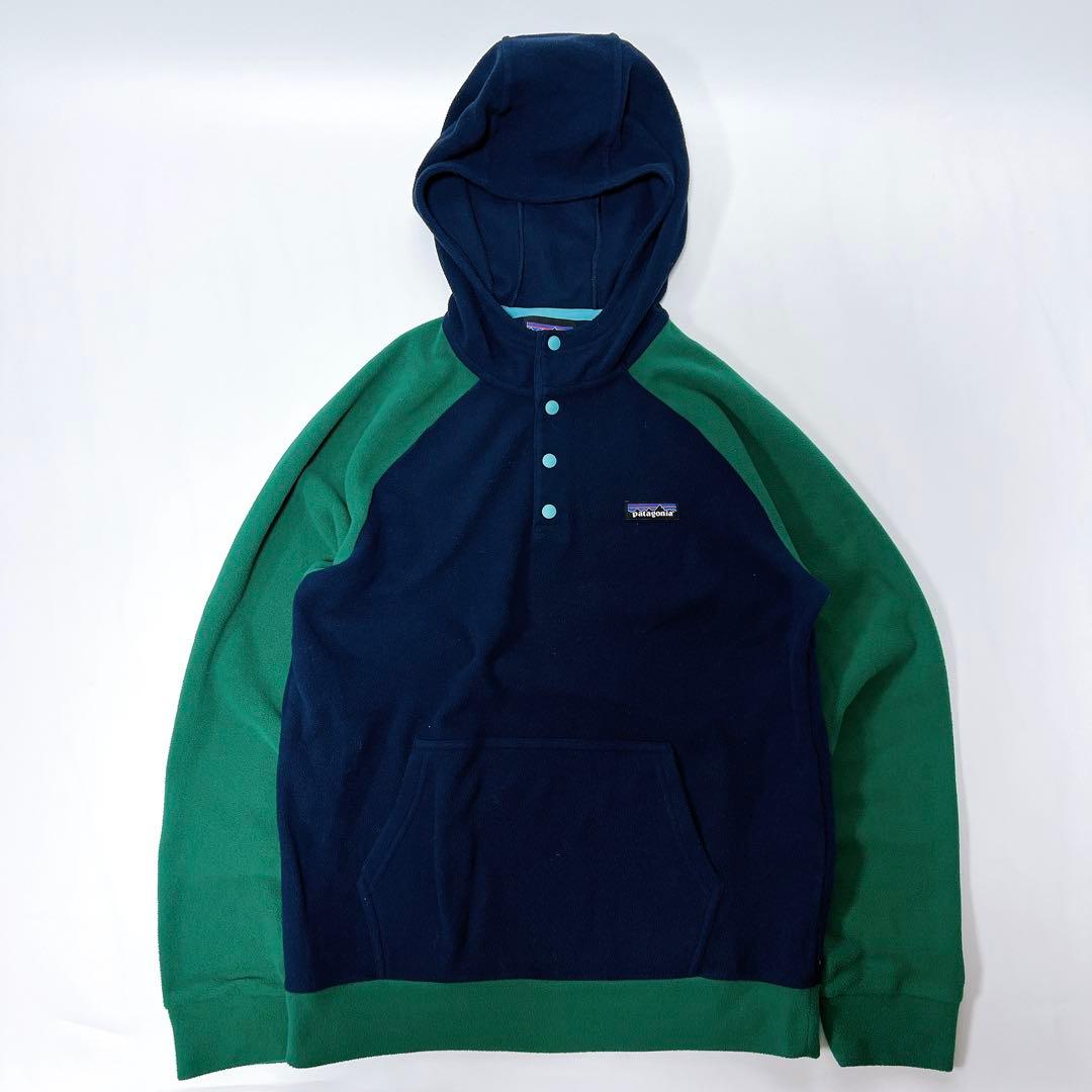 パタゴニア マイクロD フーディ スナップT フリース ネイビー×グリーン SS・patagonia
