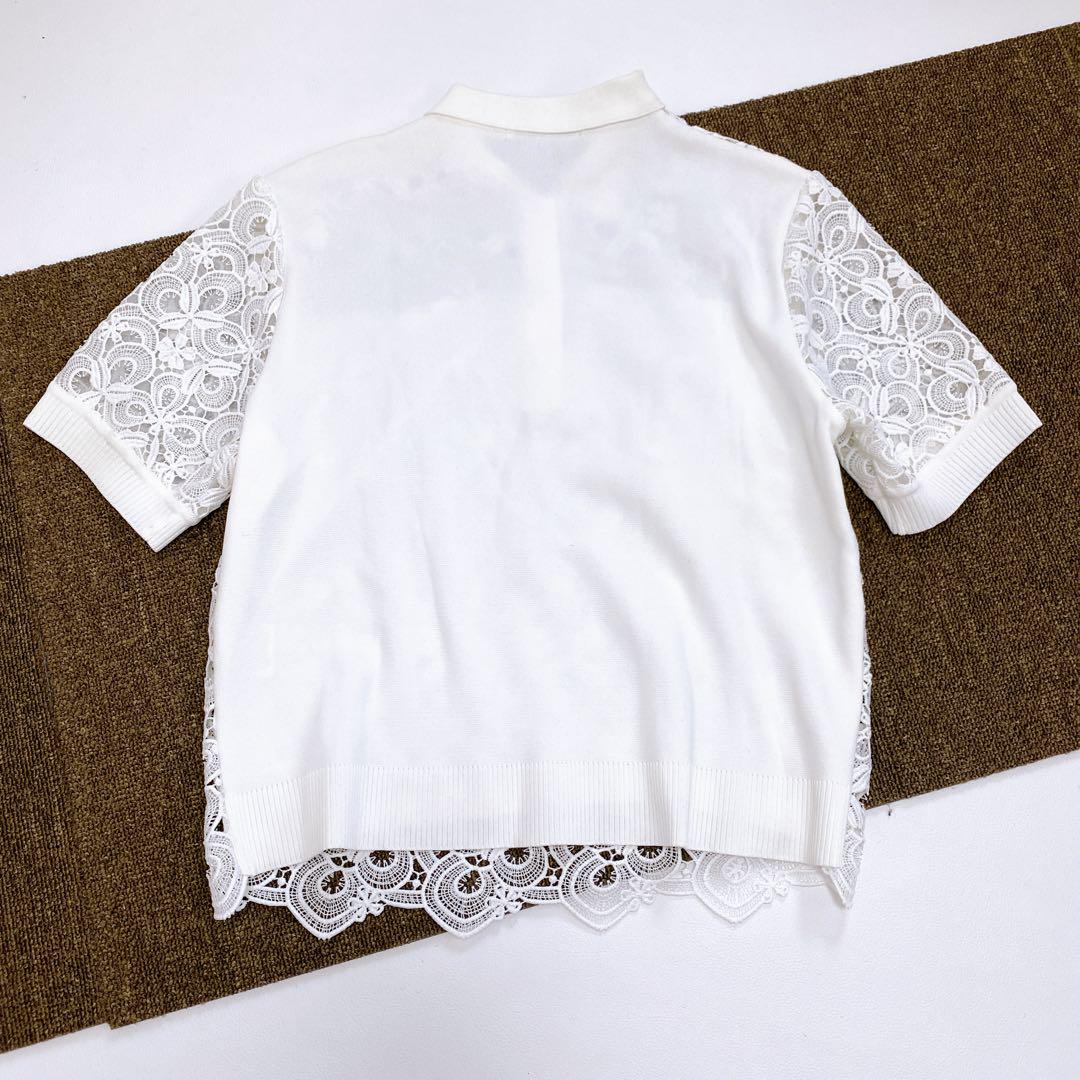 美品 ANAYI レースポロシャツ カットソー 半袖 ホワイト 38