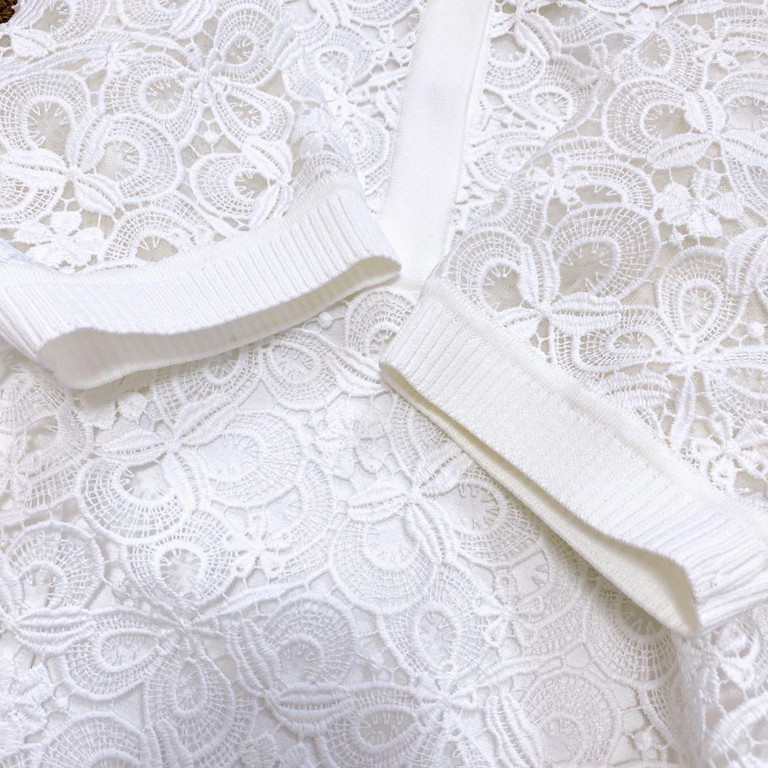 美品 ANAYI レースポロシャツ カットソー 半袖 ホワイト 38