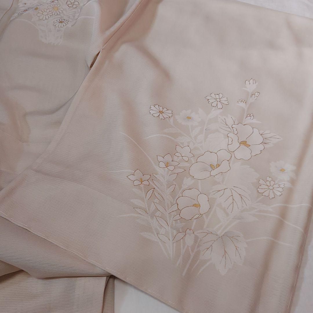 刺繍 菊花 萩模様 付け下げ 着物 034a p（紬訪問着 雪輪に萩・菊