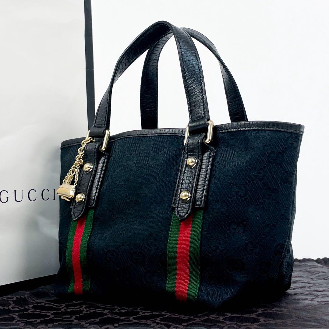 極美品✨ グッチ ミニトートバッグ GG シェリーライン ブラック
