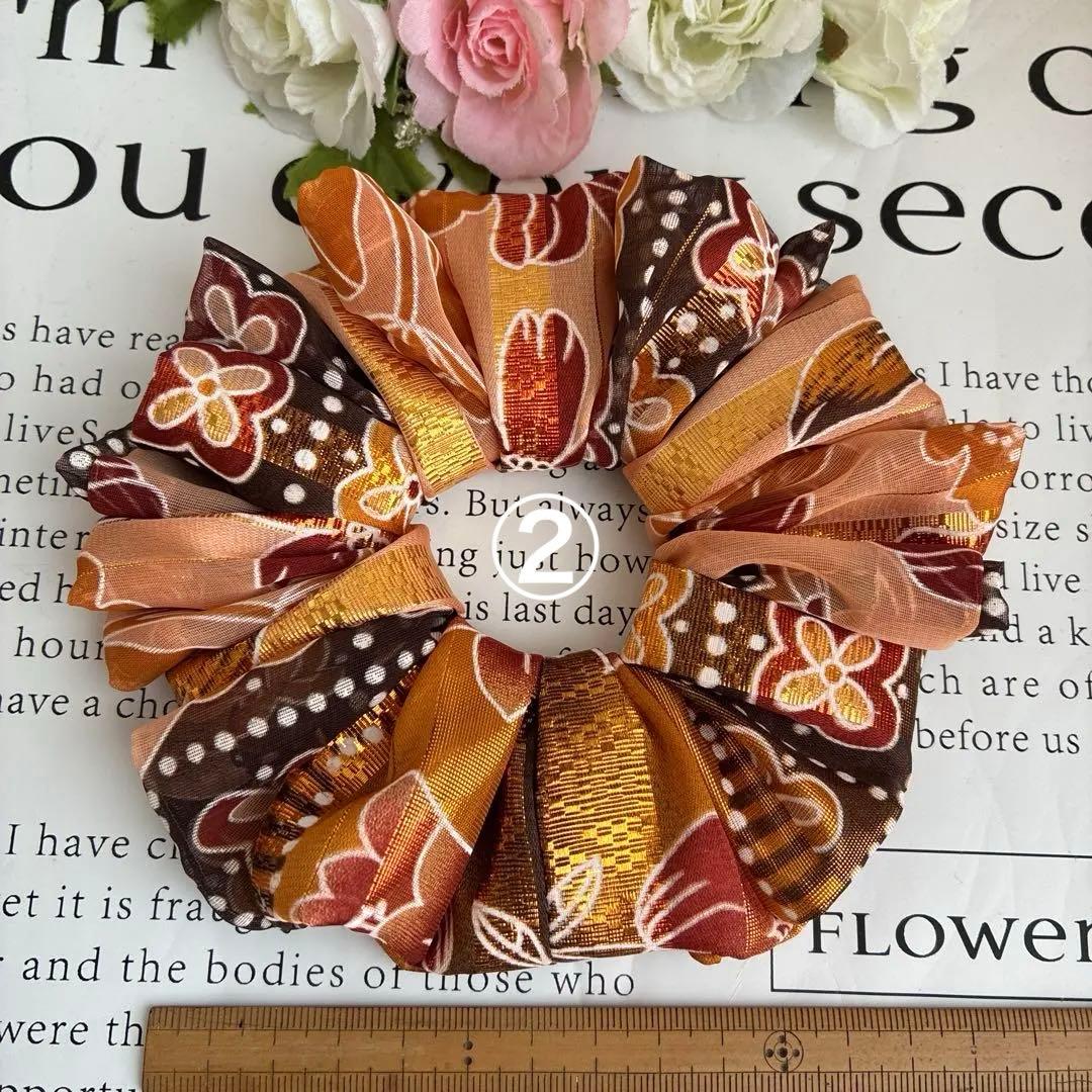 ハンドメイドシュシュ☆ブラウン、ベビーピンク花柄