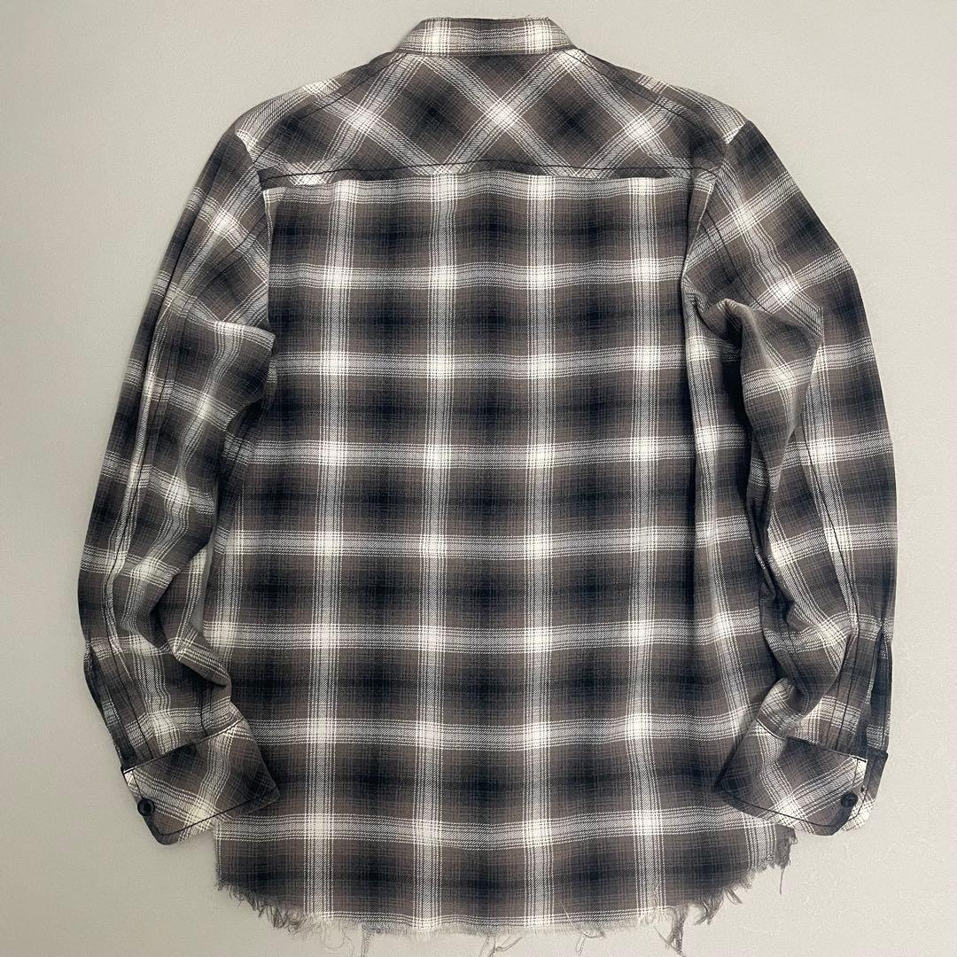 希少 NUMBERNINE ダメージ チェック シャツ ノーカラー キムタク着 希少 NUMBERNINE ダメージ チェック シャツ ノーカラー キムタク着