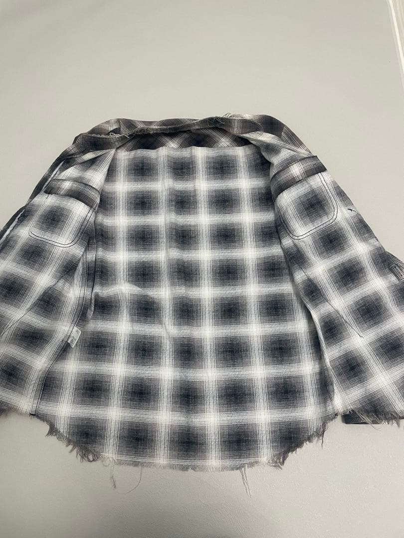 希少 NUMBERNINE ダメージ チェック シャツ ノーカラー キムタク着 希少 NUMBERNINE ダメージ チェック シャツ ノーカラー キムタク着