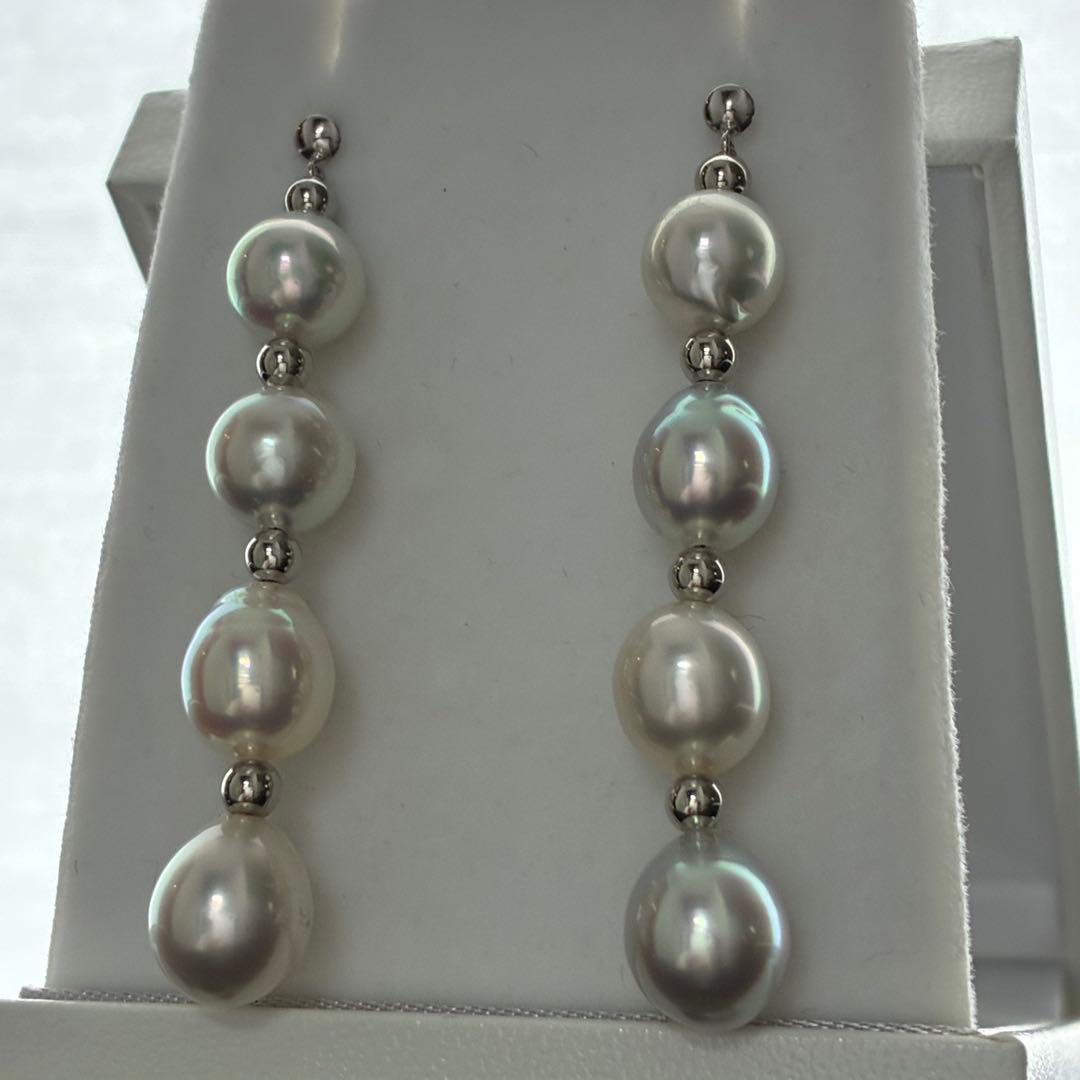 【K14WG】 南洋真珠ピアス*上品*四連*揺れる* パールジュエリー 【K14WG】 南洋真珠ピアス*上品*四連*揺れる* パールジュエリー