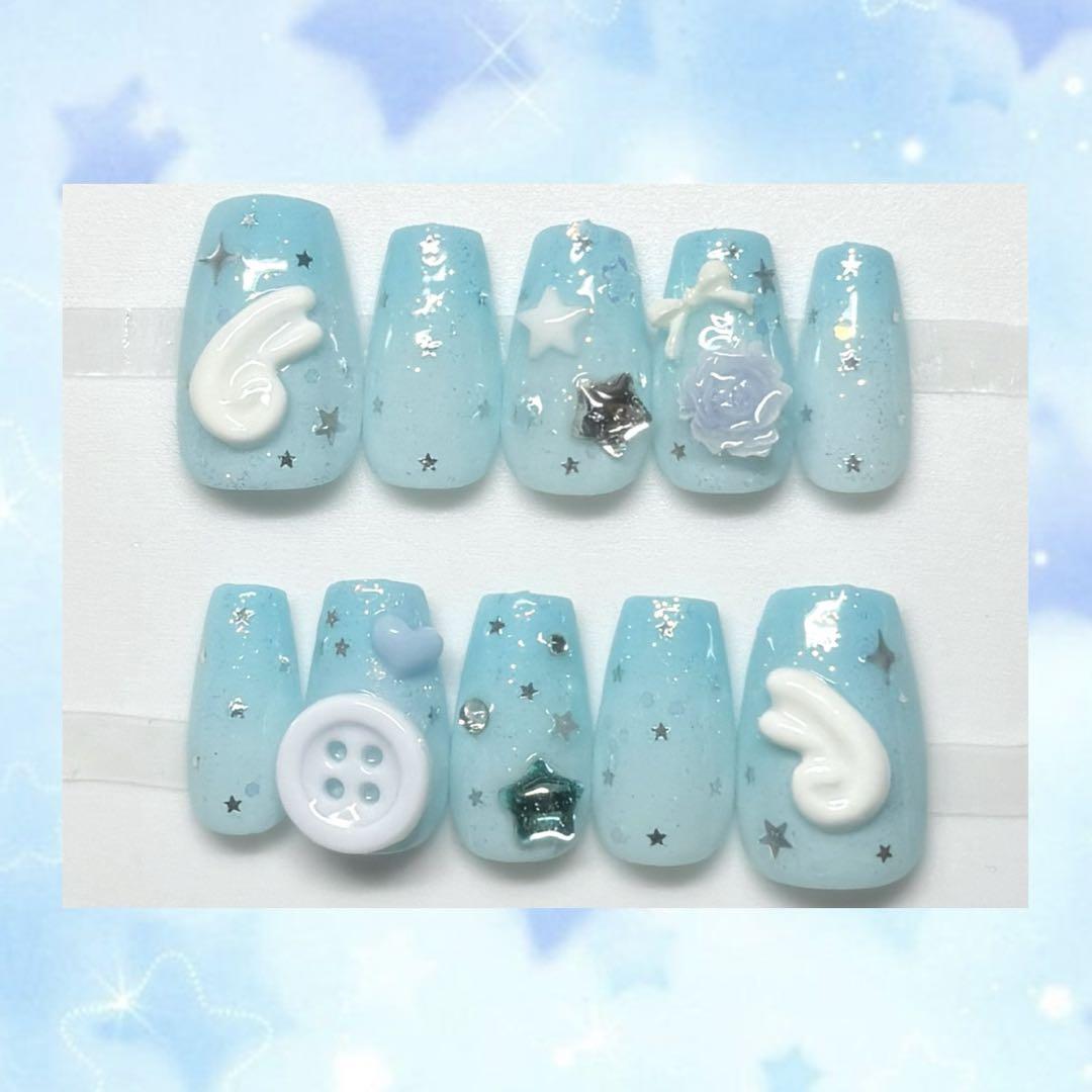 オーダー　ネイルチップ　ウィッシュコアネイル　ニュアンス　ワンホン　ガーリー　星 現品】ネイルチップ ウィッシュコア 羽ネイル フレンチガーリー
