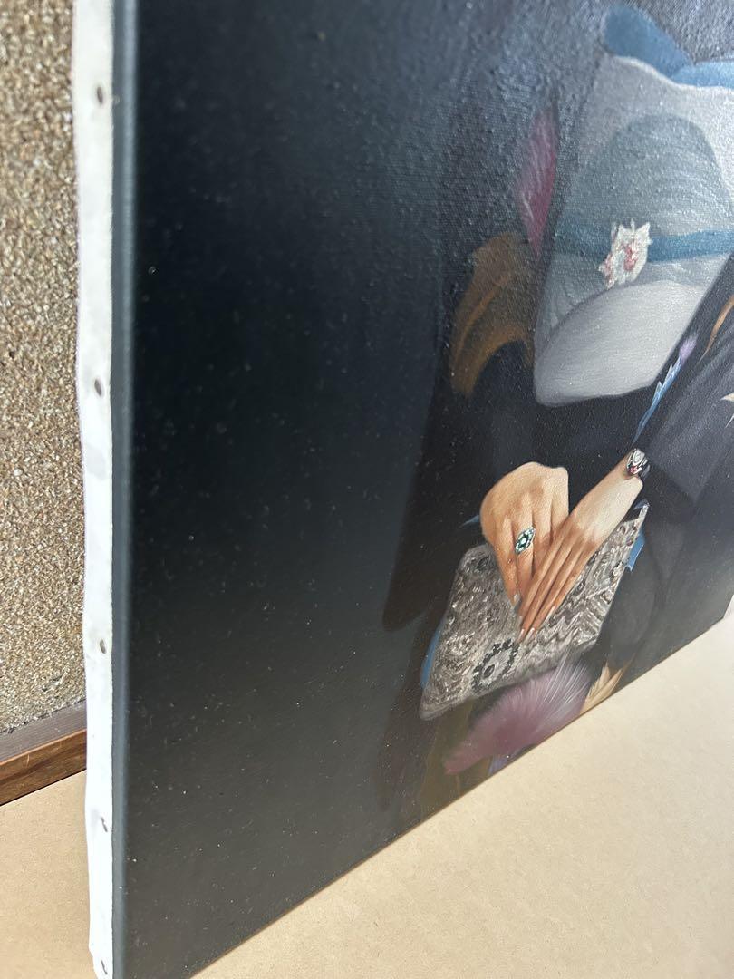 益田信次 水辺の緑樹 額装 油絵 培っ