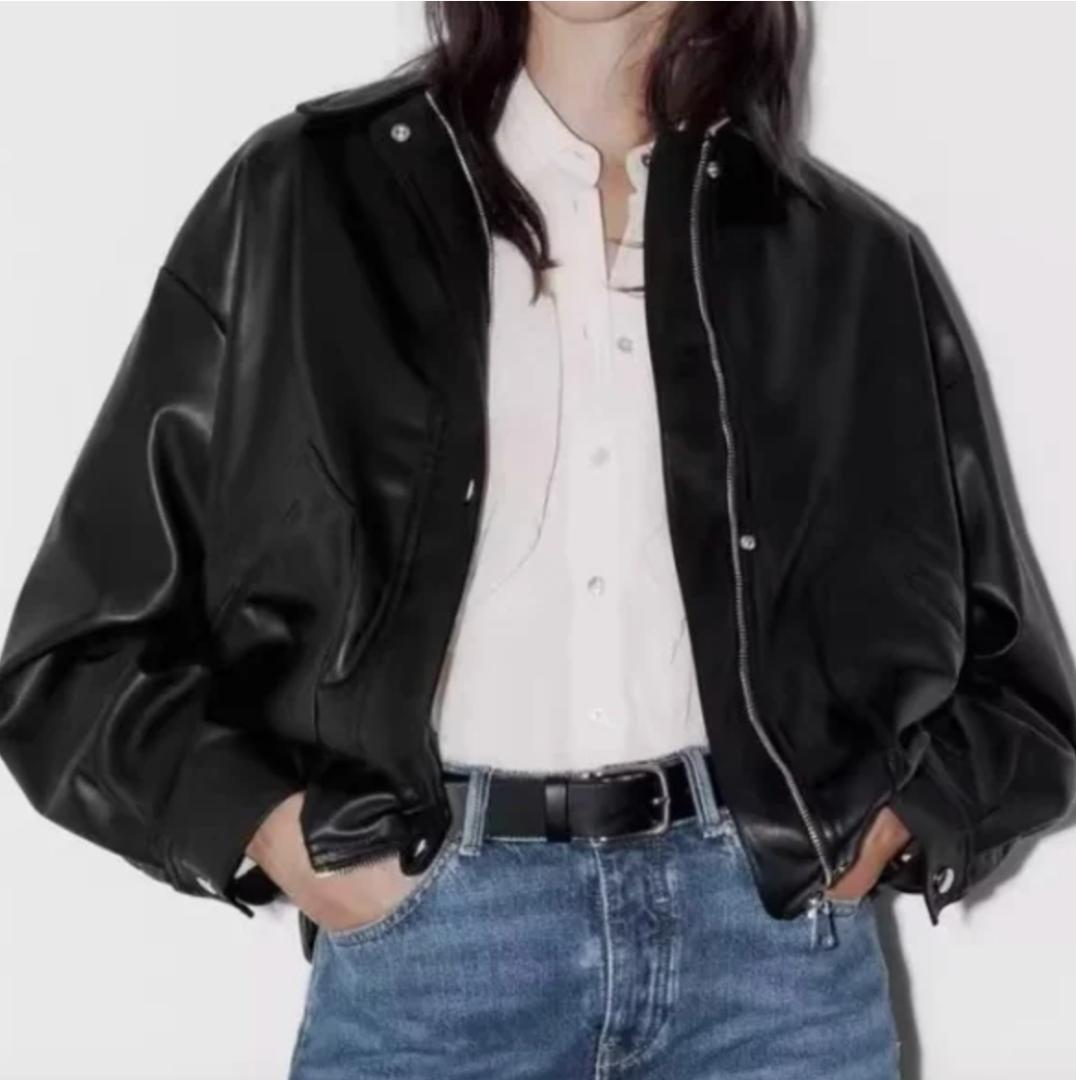 美品 ザラ ★ フェイクレザー ジャケット ブルゾン M ZARA