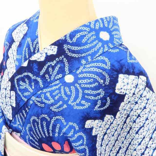 m*7様 美品 有松鳴海絞り 綿 洗える着物“魅せる菊や向日葵に夢中”高級浴衣 美品 有松鳴海絞り 綿 洗える着物“カッコよく花も持つ大和撫子