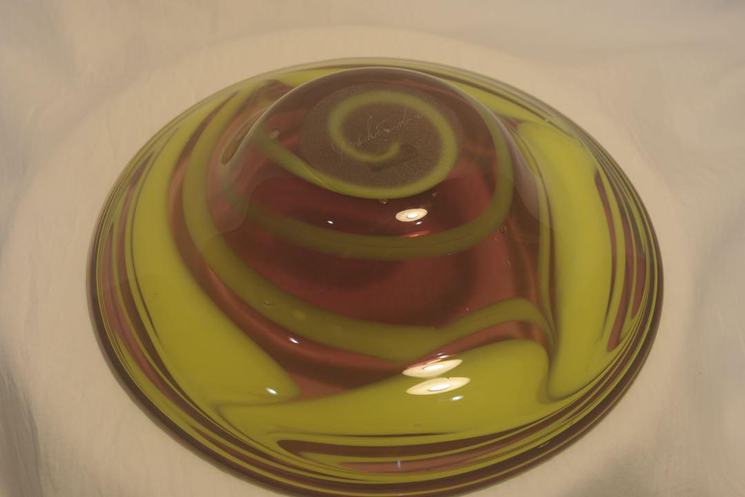 作家物　工芸ガラス　お皿　サイン有り