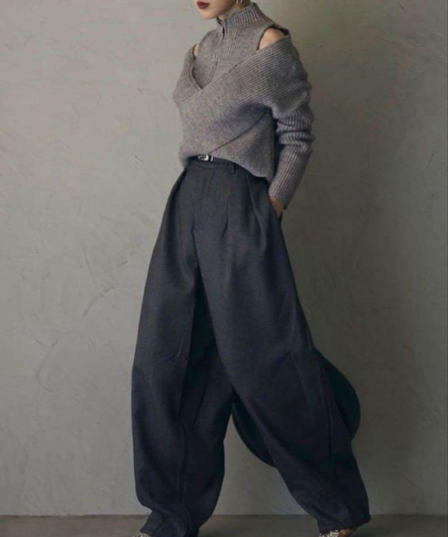 【試着のみ】ANDREA & CO ショルダーカットジップニット ANDREA & CO ショルダーカットジップニット人気