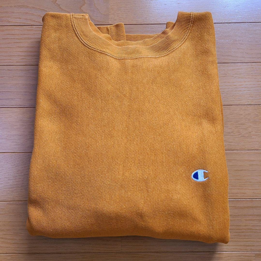 90s チャンピオン リバースウィーブ 刺繍タグ マスタード 青目 USA製 L