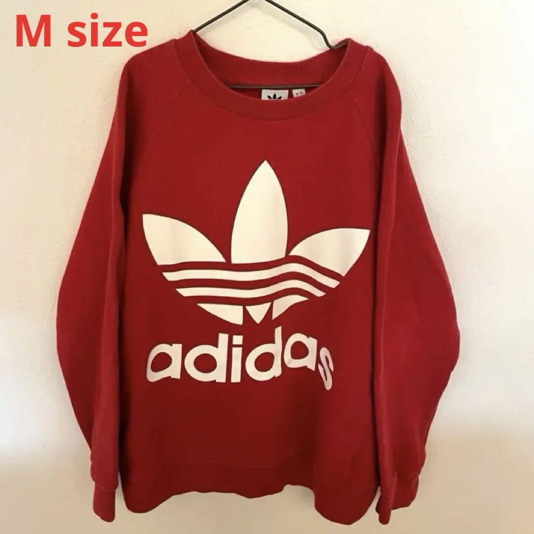 adidas アディダス　レッド ロゴスウェット　トレーナー　ラグラン　M