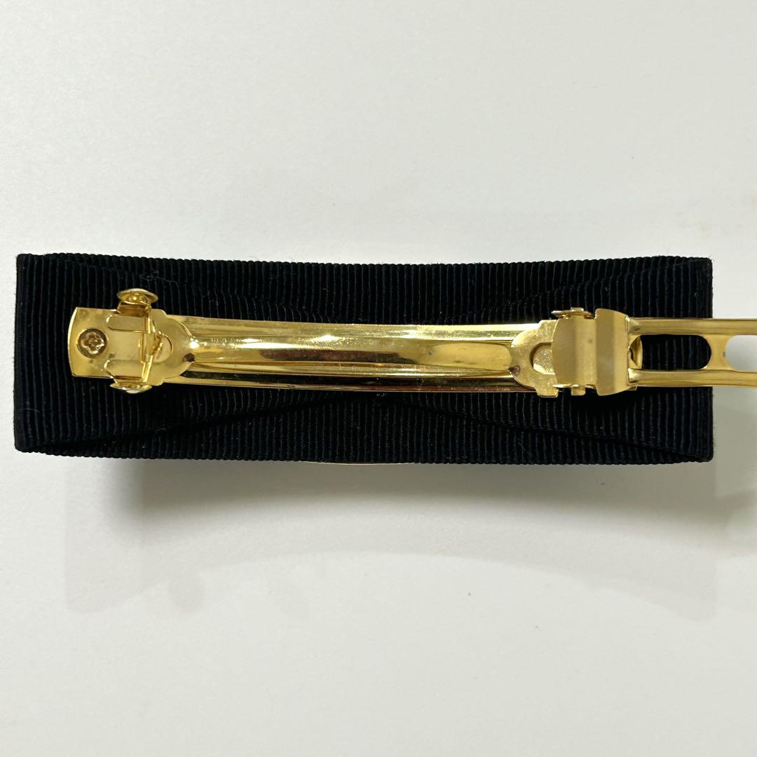【美品】フェラガモ　ヴァラリボン　バレッタ　ブラック×ゴールド