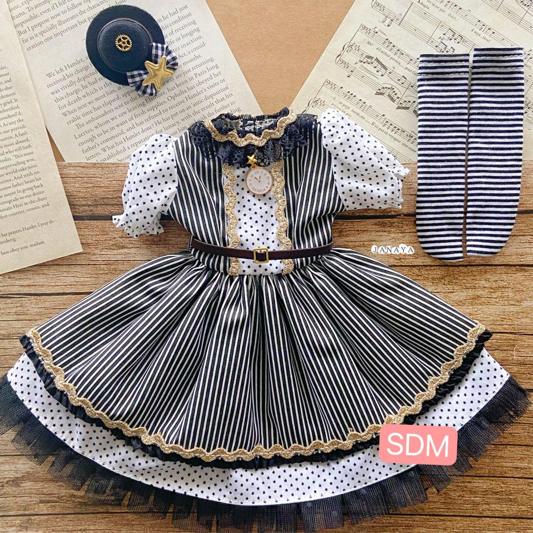 JANAYAハンドメイド　SDM服　1\4服　ストライプ柄ワンピース3点セット