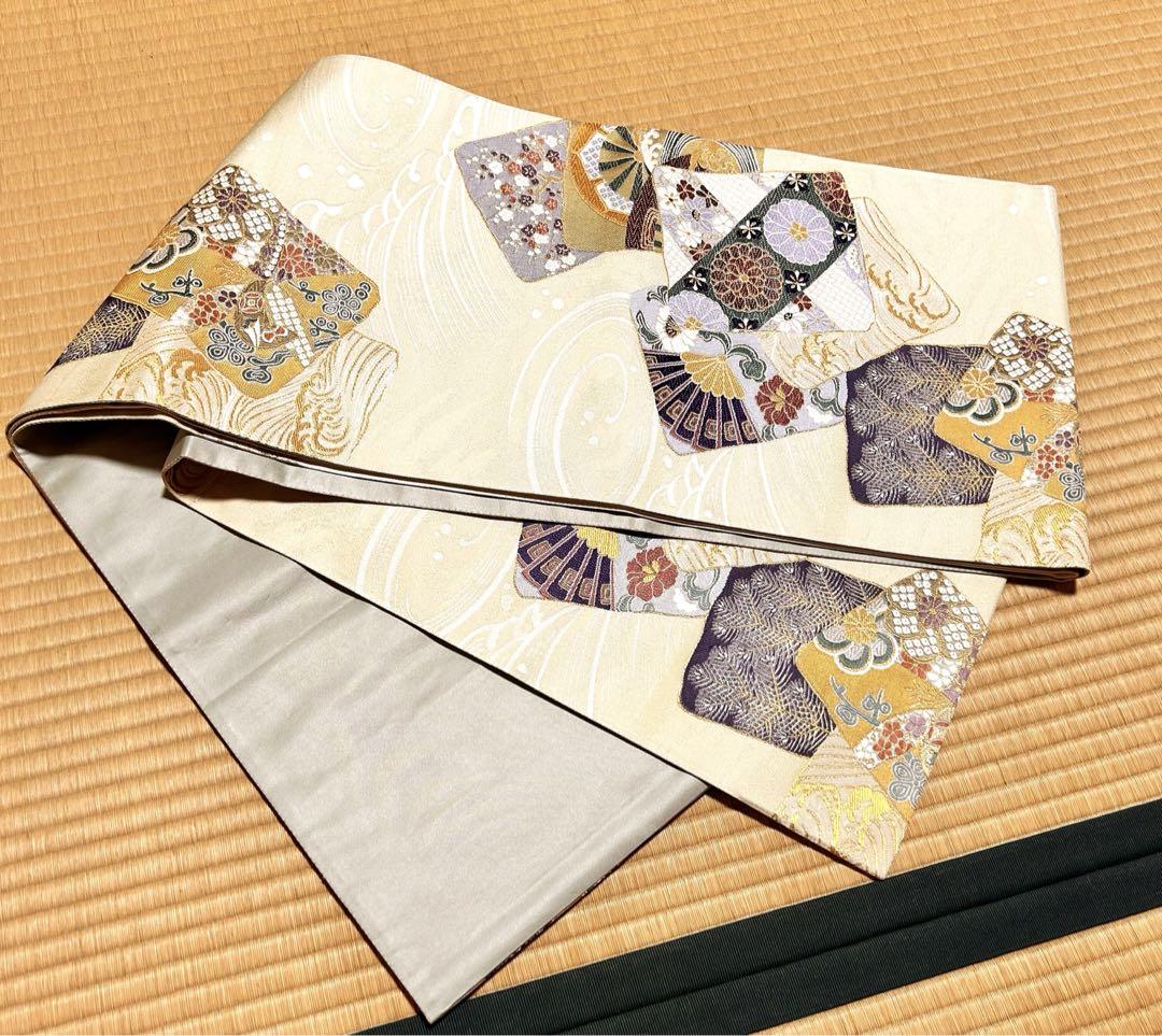 【値下げ】 着物帯 六通柄 薄緑色