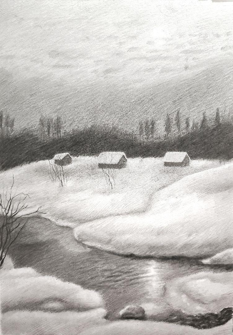 冬の風景 鉛筆画