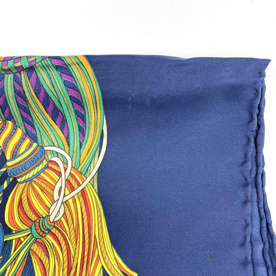 GUCCI グッチ シルク スカーフ タッセル マルチカラー ブルー