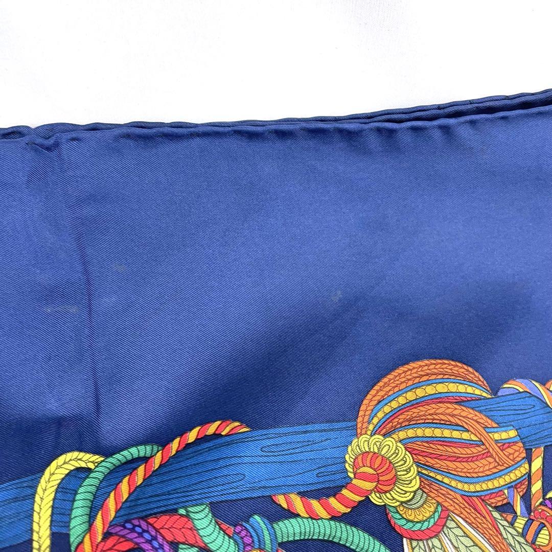 GUCCI グッチ シルク スカーフ タッセル マルチカラー ブルー