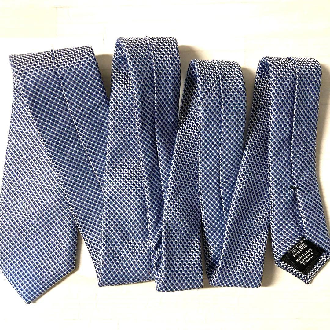 ヒューゴボス HUGO BOSS ネクタイ チェック ネイビー系 細目