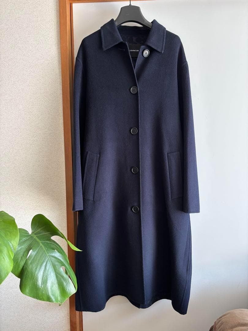 【新品】COACH コーチ ダークネイビーシングルウールコート