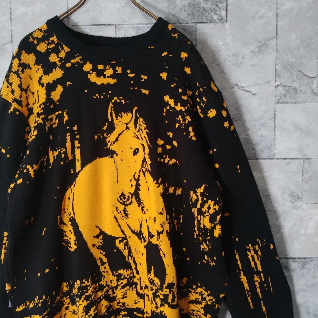【入手困難】美品 HUF JAIME MUNOZ 馬柄ニット NO.5 黒黄