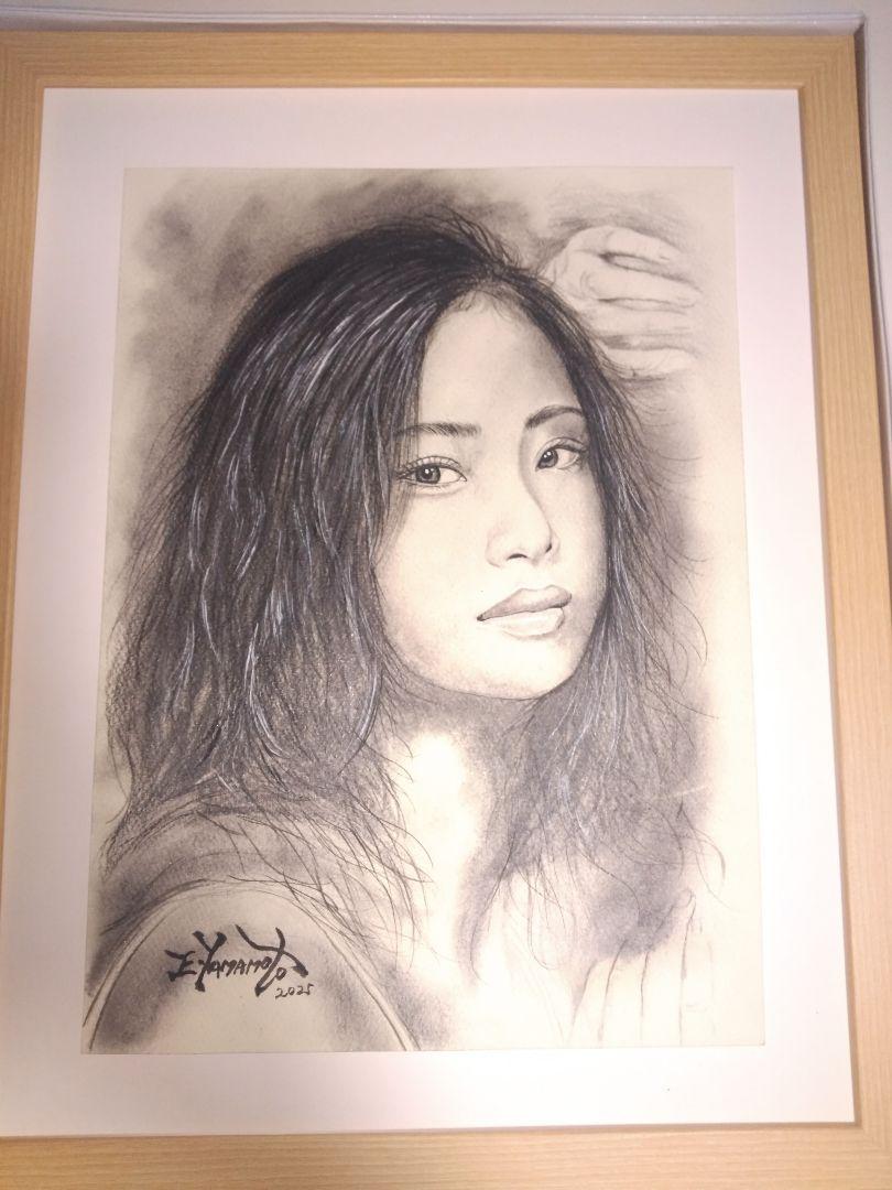 裸婦、美人画、絵画４号、瞳の先W山本英二、真作、肉筆、額縁、高塚省吾、森本草介。