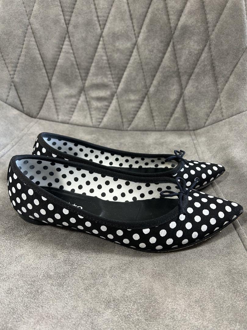 美品　レペット　ドット　リボン　フラット　バレエシューズ