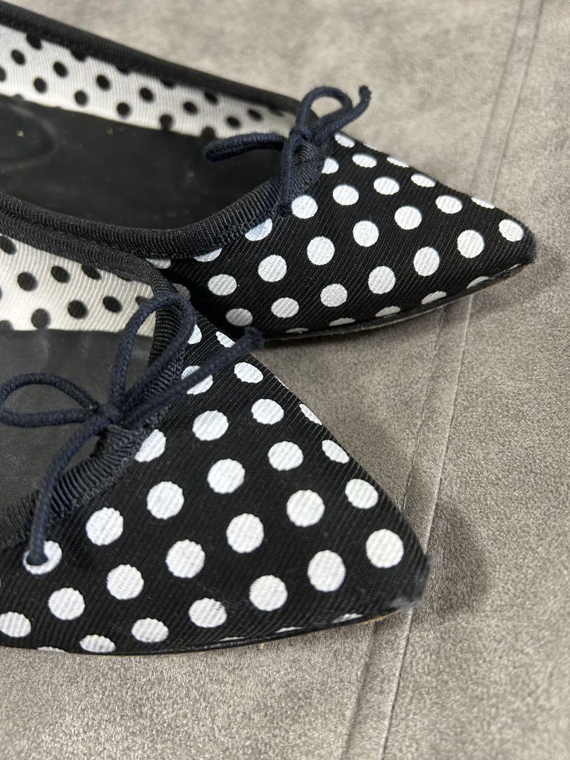 美品　レペット　ドット　リボン　フラット　バレエシューズ