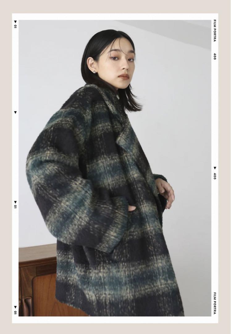 人気 チェックコクーンミドルコート hellam