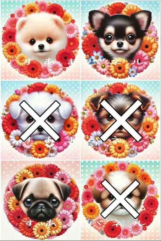 すあま様パネル　花輪犬 （ポメ・チワワ・パグ・シーズ）