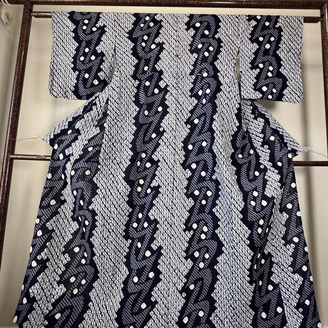 超美品　本染　有松絞り　総絞り　浴衣 着物　夏物　156㎝　単色　濃紺
