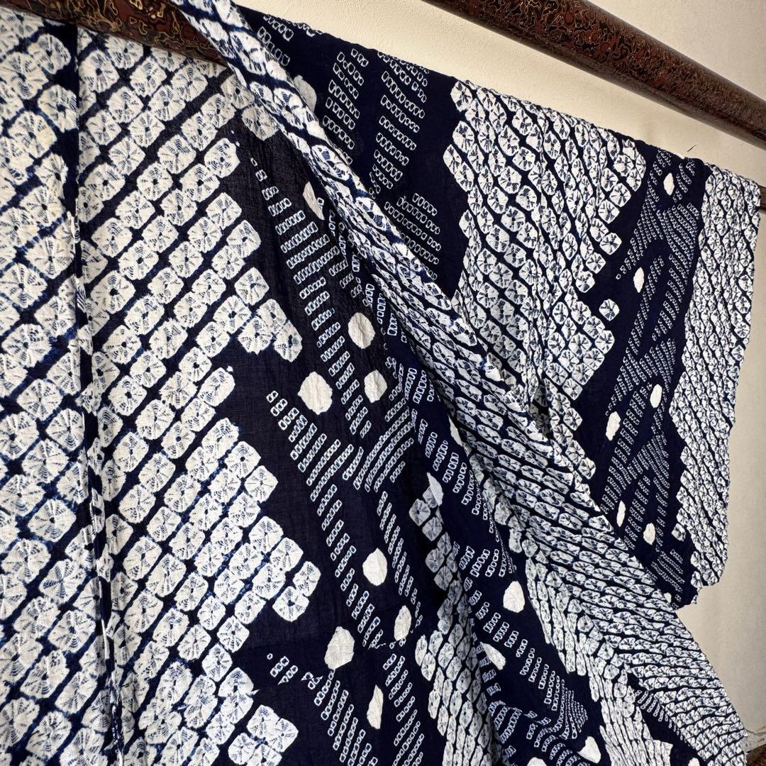超美品　本染　有松絞り　総絞り　浴衣 着物　夏物　156㎝　単色　濃紺