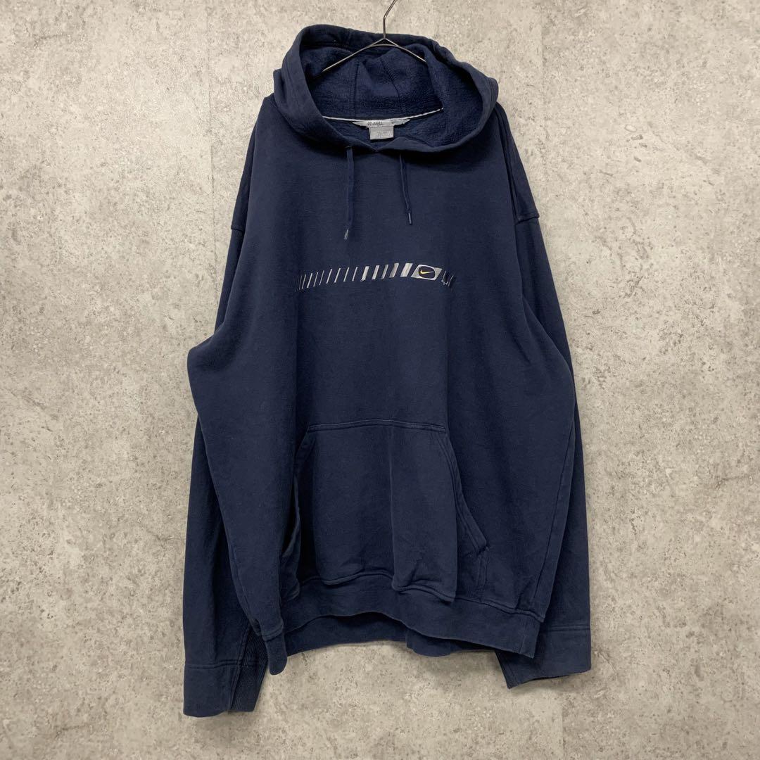【レアデザイン2XL☆US輸入】ナイキ 刺繍スウェットパーカー ネイビー