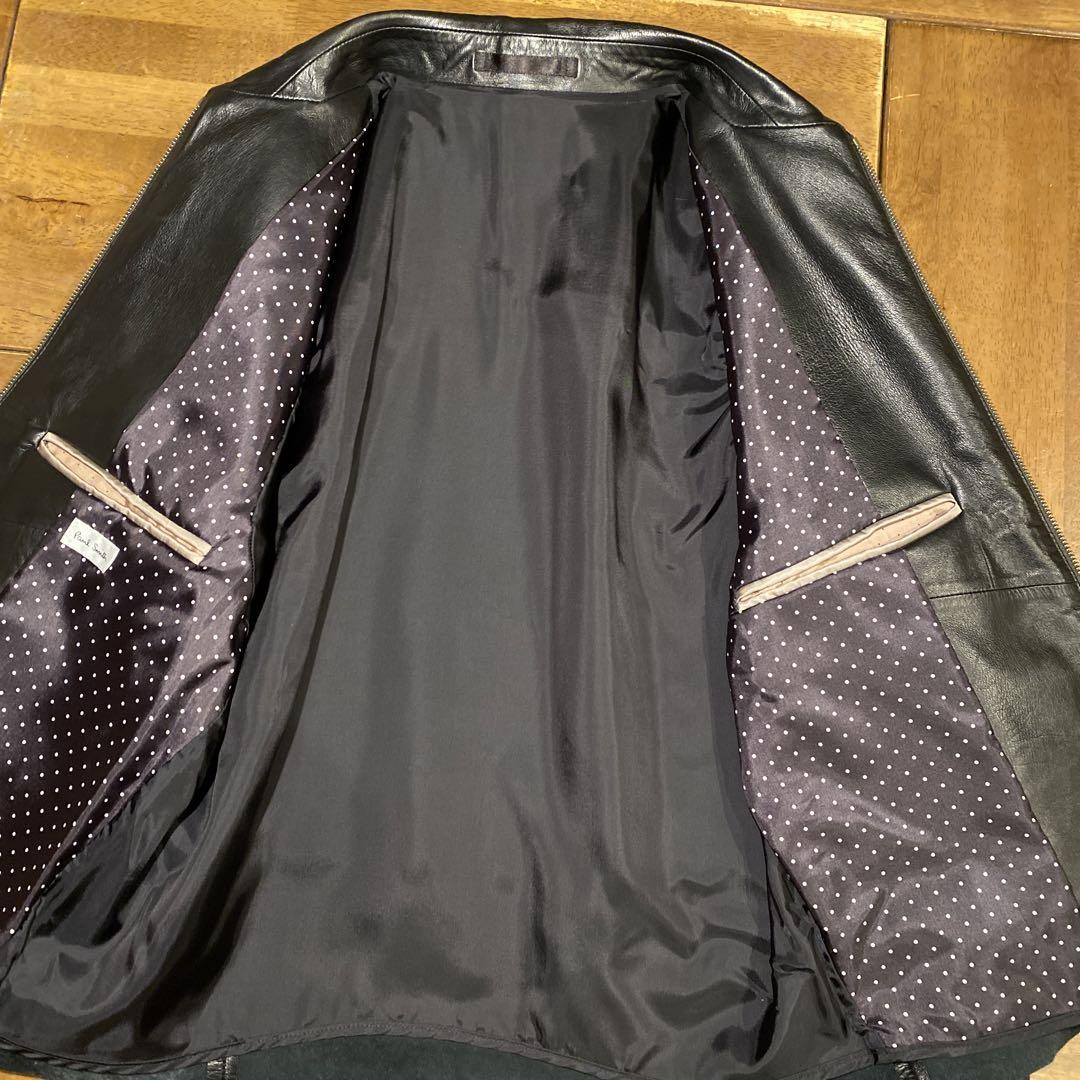 良品✨Paul smith レザージャケット シングル ボンバー 切り替え ポールスミス☆レザーシングルライダースジャケット袖切り替え