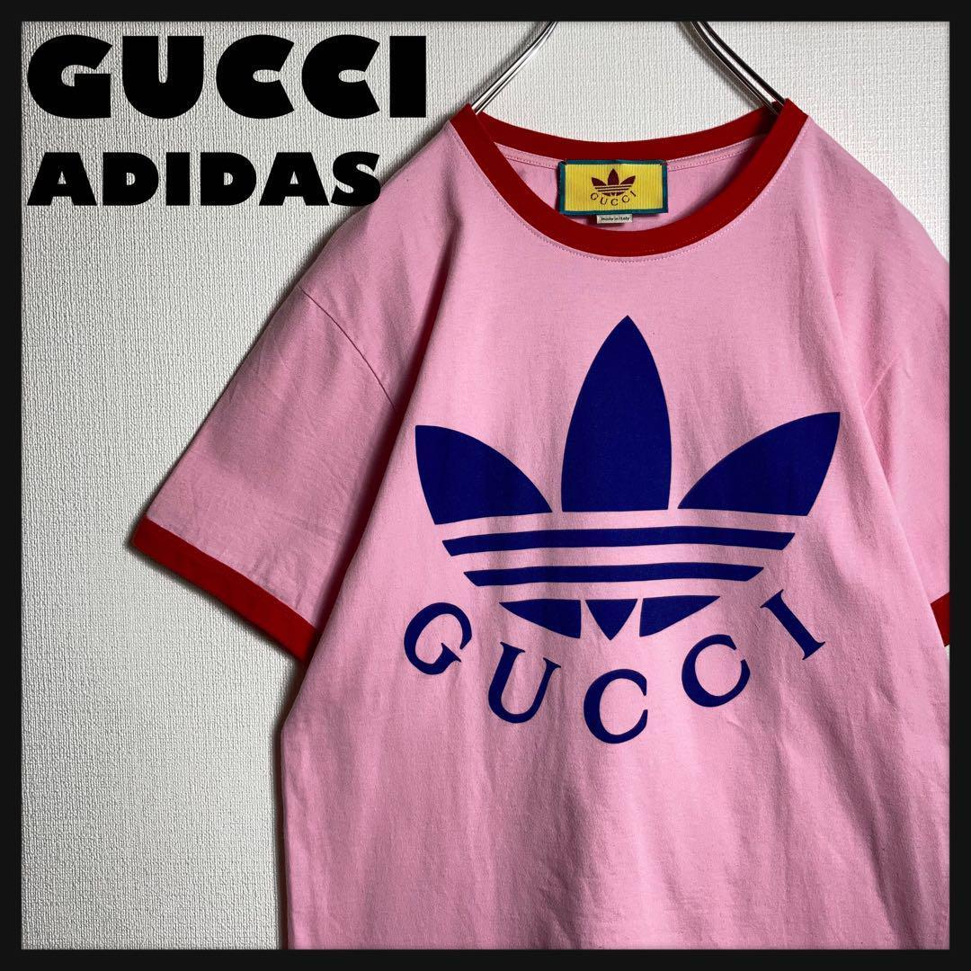 adidas GUCCI ピンク Tシャツ レディース S 美品】GUCCI adidas コラボ リンガーTシャツ XS ピンク - メルカリ