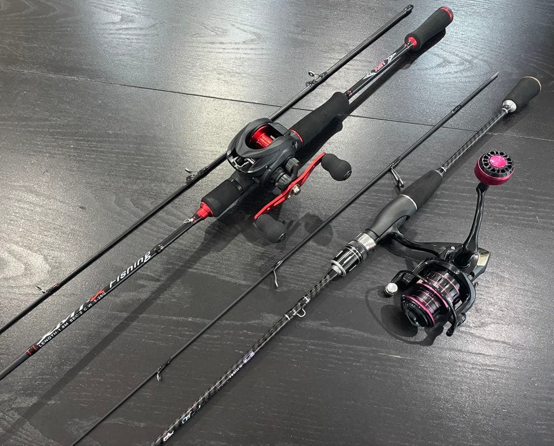 バス釣り2セット・ベイトロッド&リール・スピニングロッド&リール・ダブルライン付