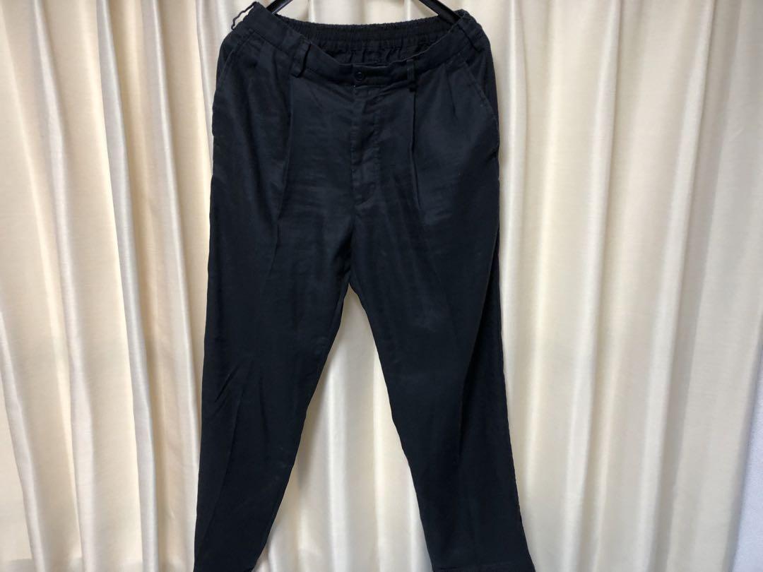 ヘンプ混シャツジャケット+ヘンプ混タックストレートパンツ セットアップ XL ブラック ヘンプ混 シャツジャケット タックストレートパンツ