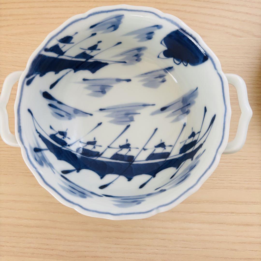 正規取扱店】 有田焼青花.しん窯 持ち手付きスープ碗皿2客