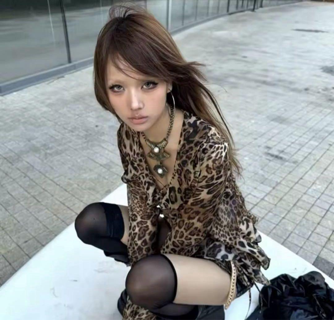archive ヒョウ柄 シャツ ブラウス grunge y2k 平成 ギャル