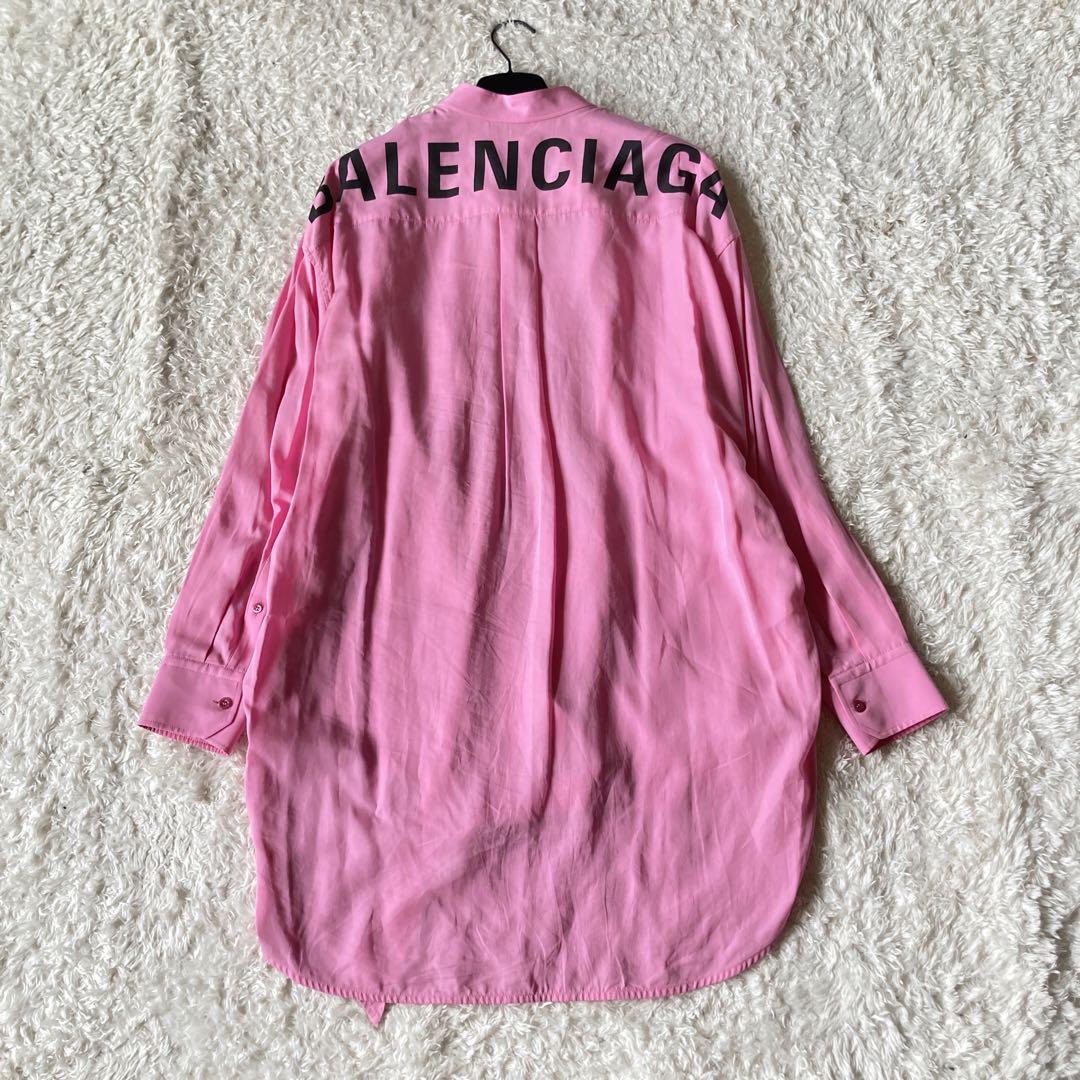 極美品 バレンシアガ ボウタイシャツ ビッグロゴデザイン ゆったりXL ピンク 画像11