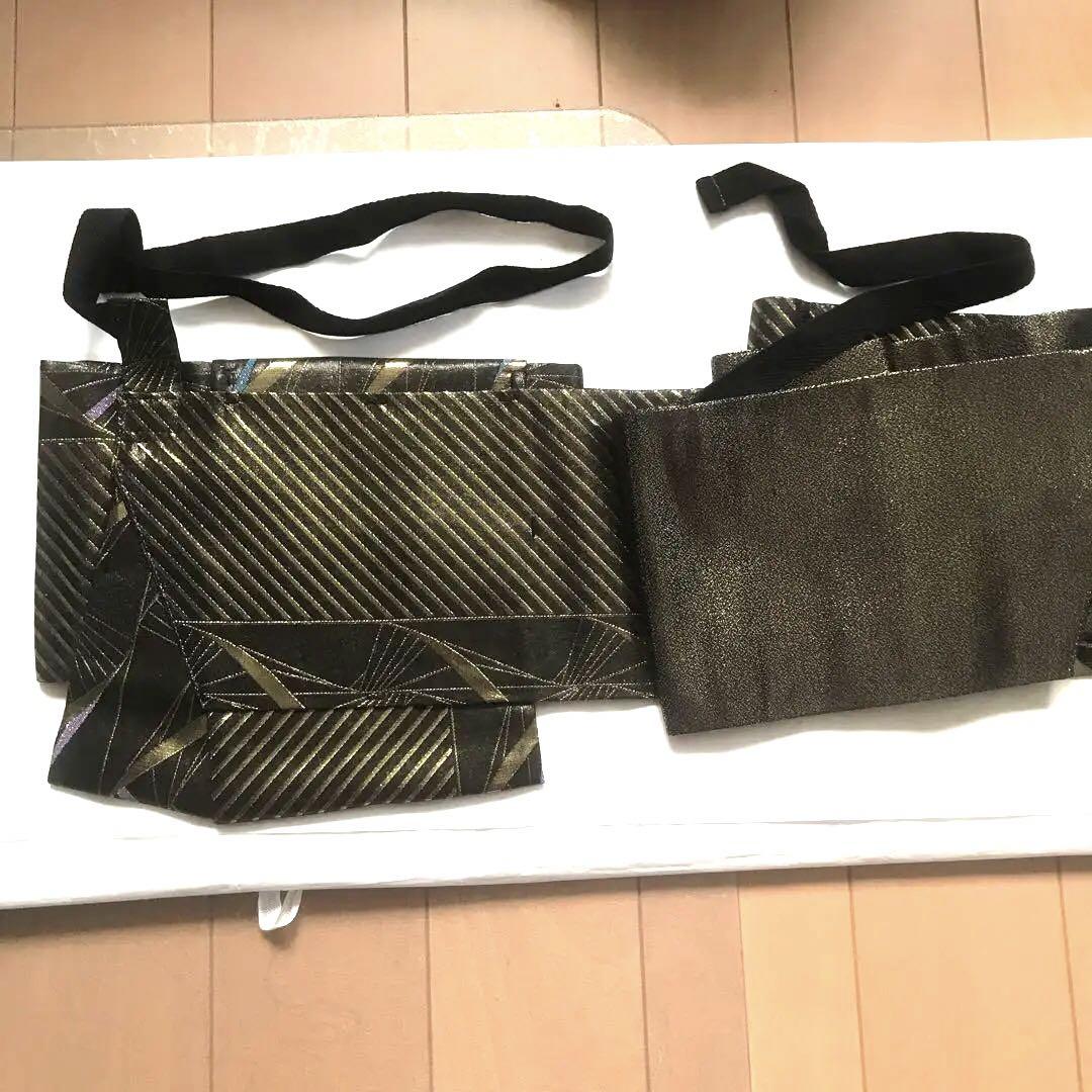 正絹 半幅帯 作り帯 セミフォーマル 袋帯から仕立て ゴールド 黒