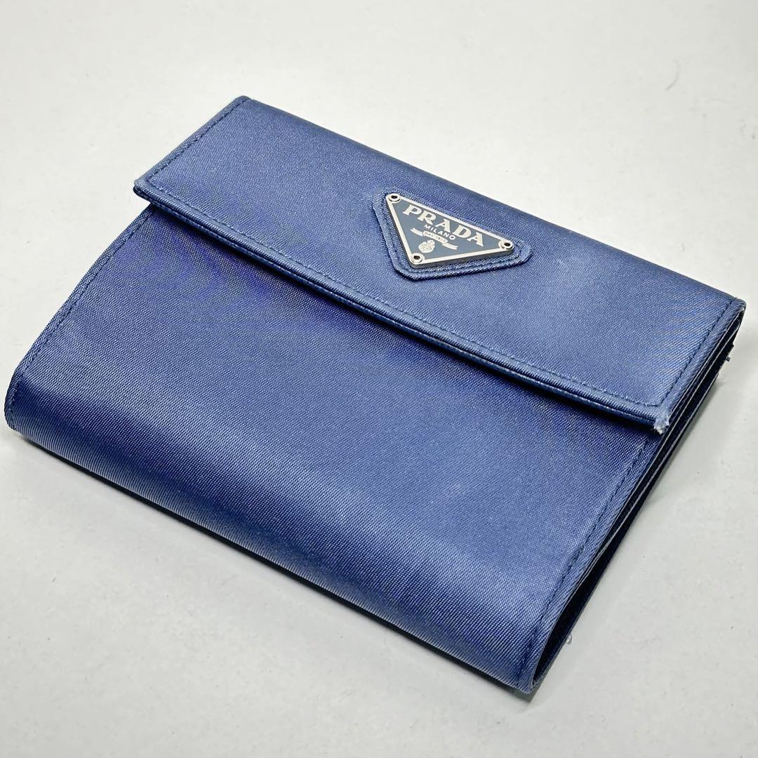 美品✨ PRADA プラダ 折り財布 ナイロン 三角ロゴ ブルー