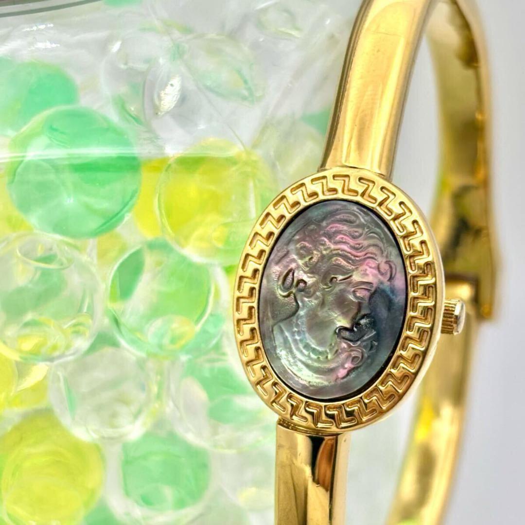 【新品電池】PEARL シェル カメオ ゴールド バングル レディース 腕時計