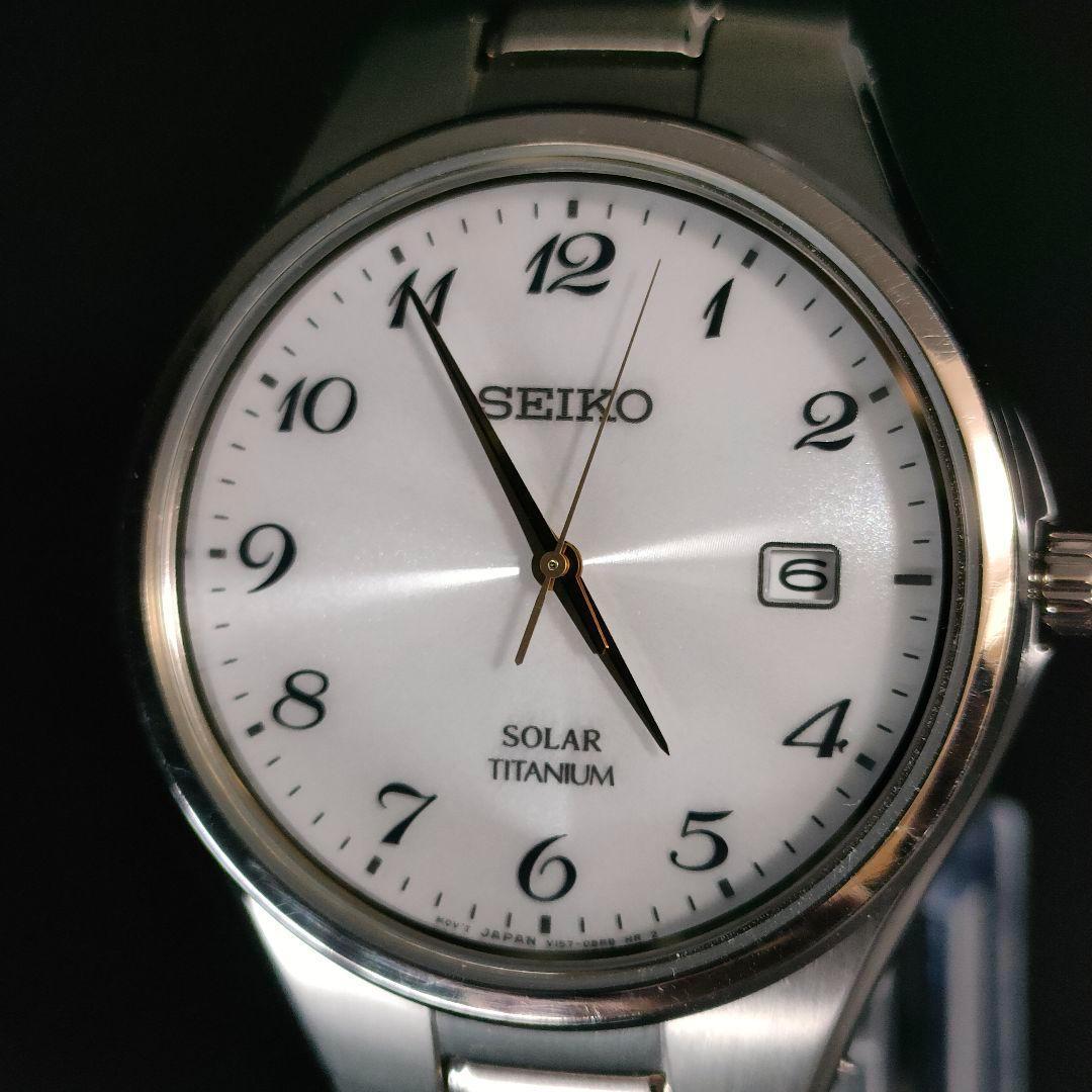 美品　SEIKO　セイコー　ホワイト　ゴールド　シルバー　ソーラー　メンズ　時計